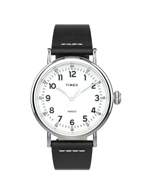 Timex Standard TW2T69200 40mm Silver Tone Black Leather Strap