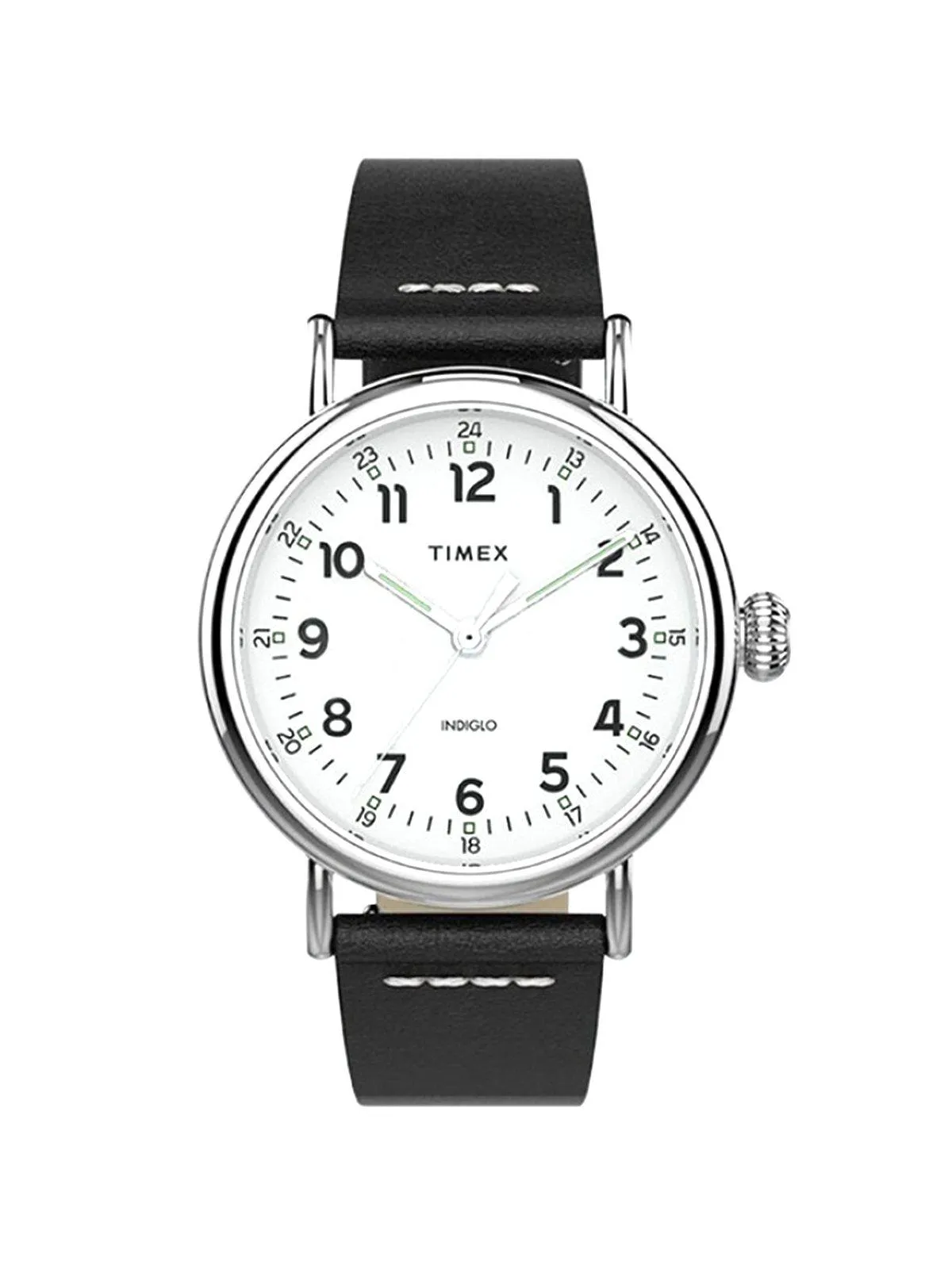 Timex Standard TW2T69200 40mm Silver Tone Black Leather Strap