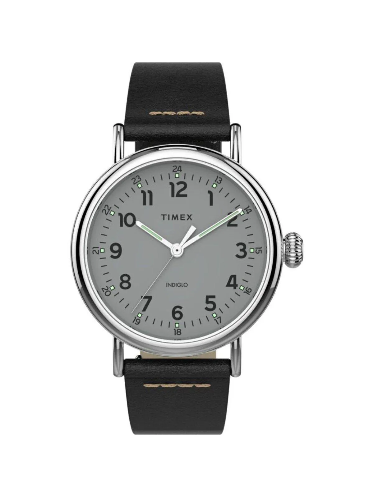 Timex Standard TW2T69200 40mm Silver Tone Black Leather Strap
