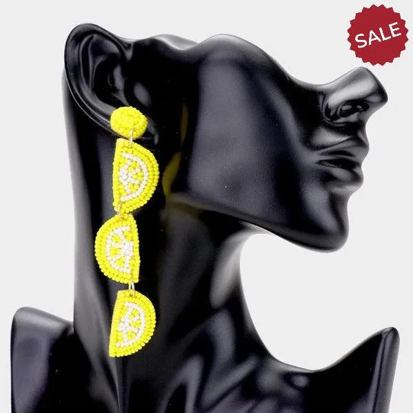 Triple Lemon Seed Bead Felt Back Earrings