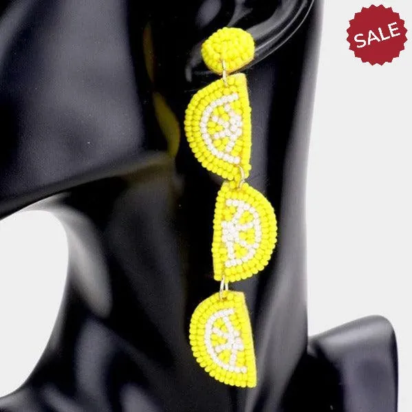 Triple Lemon Seed Bead Felt Back Earrings
