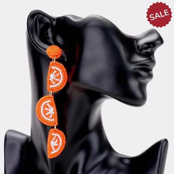 Triple Orange Seed Bead Felt Back Earrings