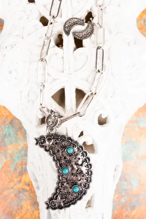 Under The Cresent Moon Silvertone Necklace and Earring Set