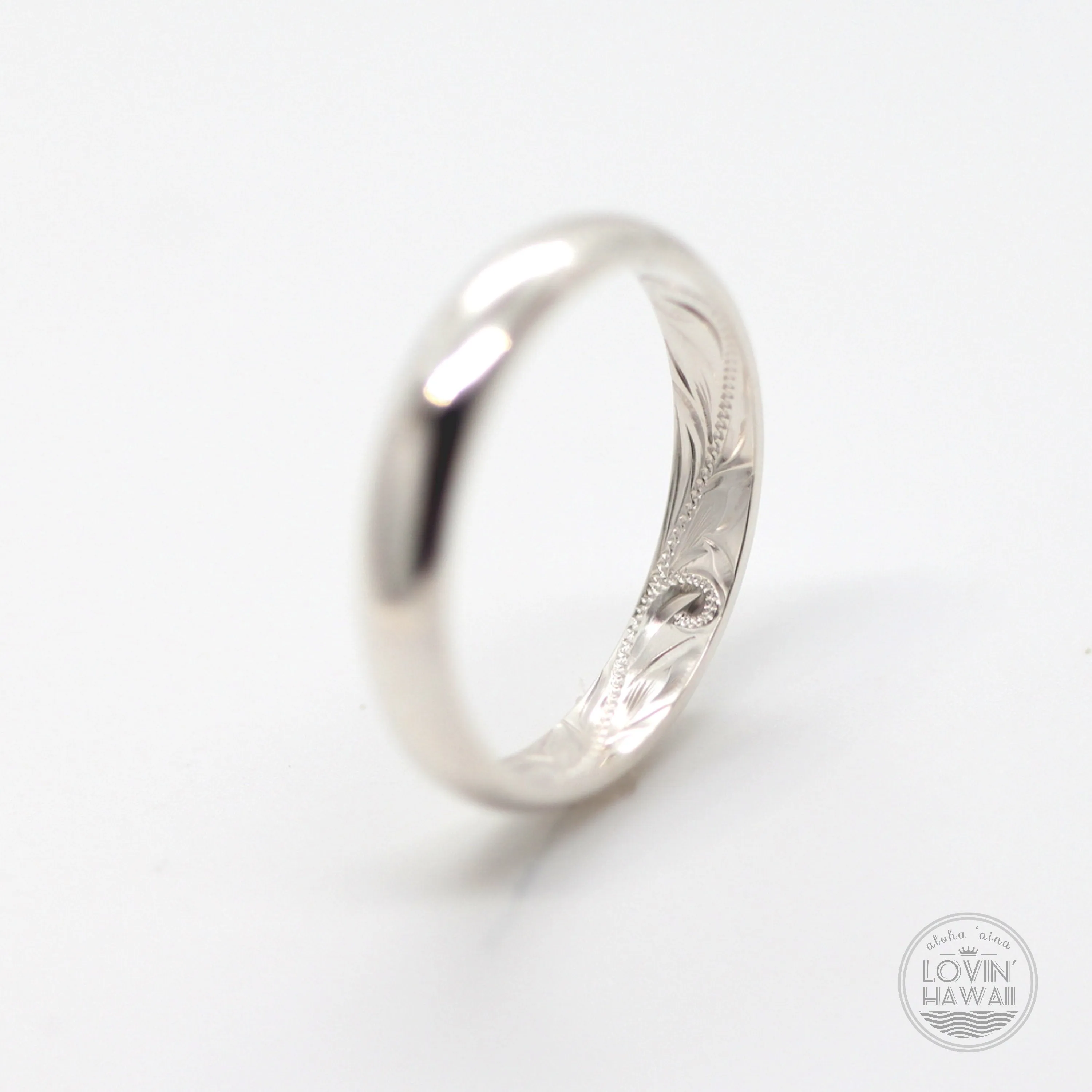 Unique Silver Hawaii Wedding Ring, Hand Engraved Design (6mm or 4mm width)