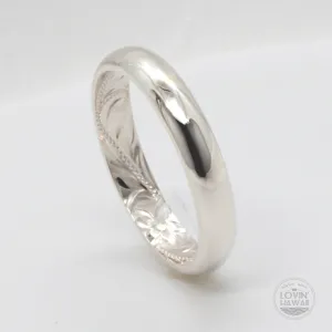 Unique Silver Hawaii Wedding Ring, Hand Engraved Design (6mm or 4mm width)