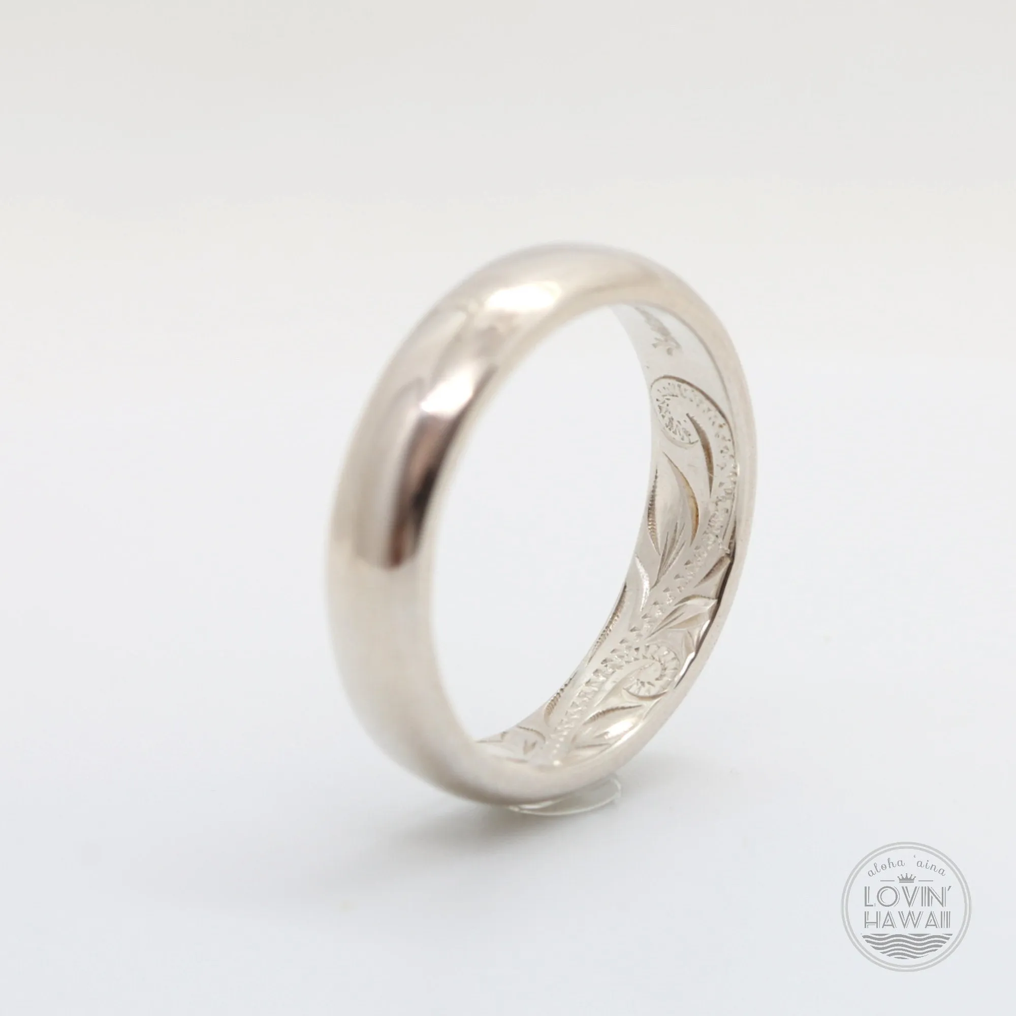 Unique Silver Hawaii Wedding Ring, Hand Engraved Design (6mm or 4mm width)