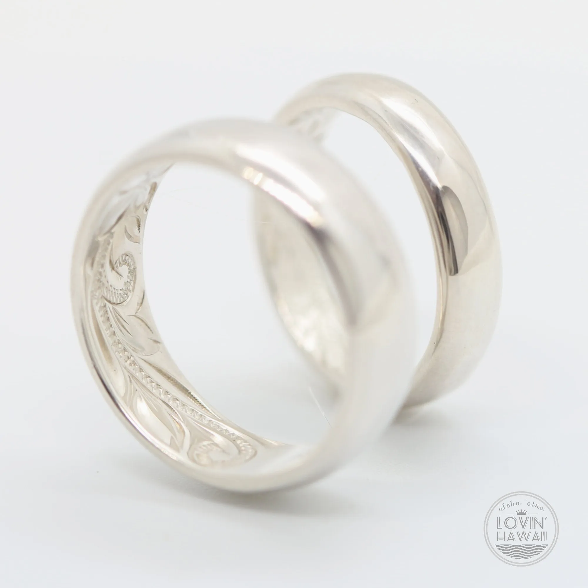 Unique Silver Hawaii Wedding Ring, Hand Engraved Design (6mm or 4mm width)