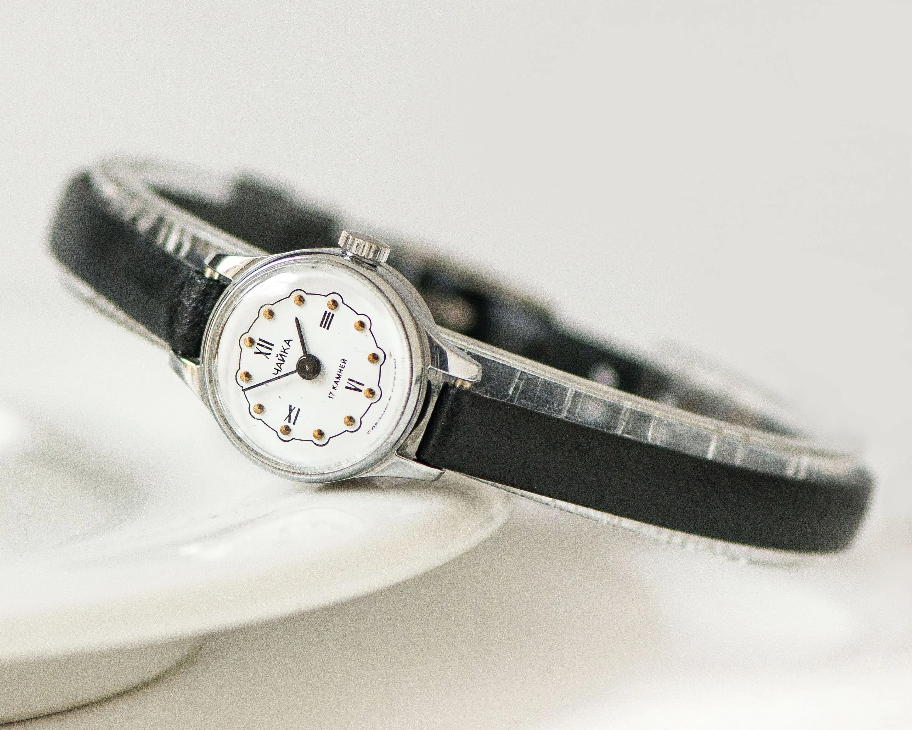 Unused micro watch for women silver shade Seagull, limited edition vintage lady watch, tiny watch feminine charm, new premium leather strap