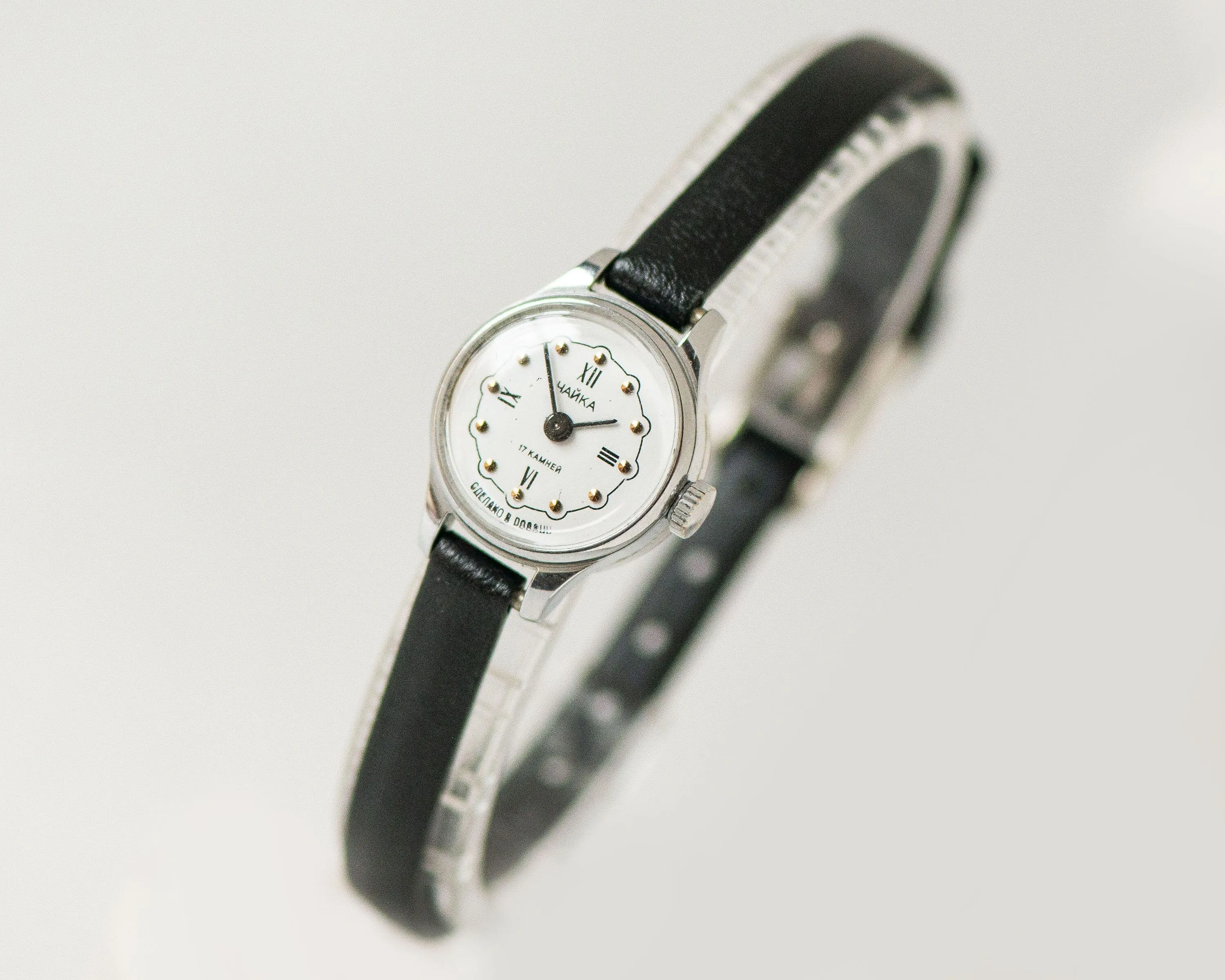Unused micro watch for women silver shade Seagull, limited edition vintage lady watch, tiny watch feminine charm, new premium leather strap