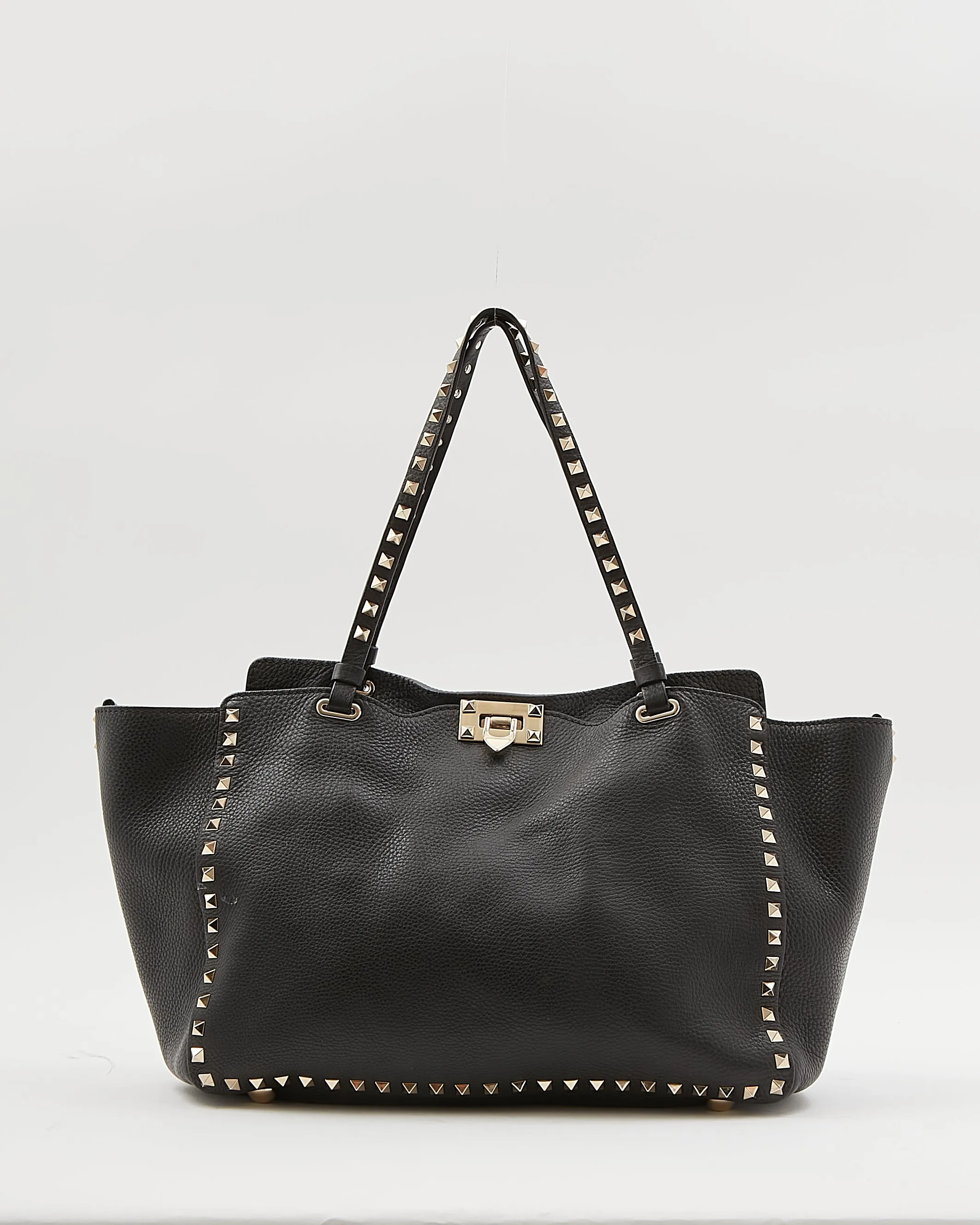 Valentino Black Leather Rockstud Tote Bag