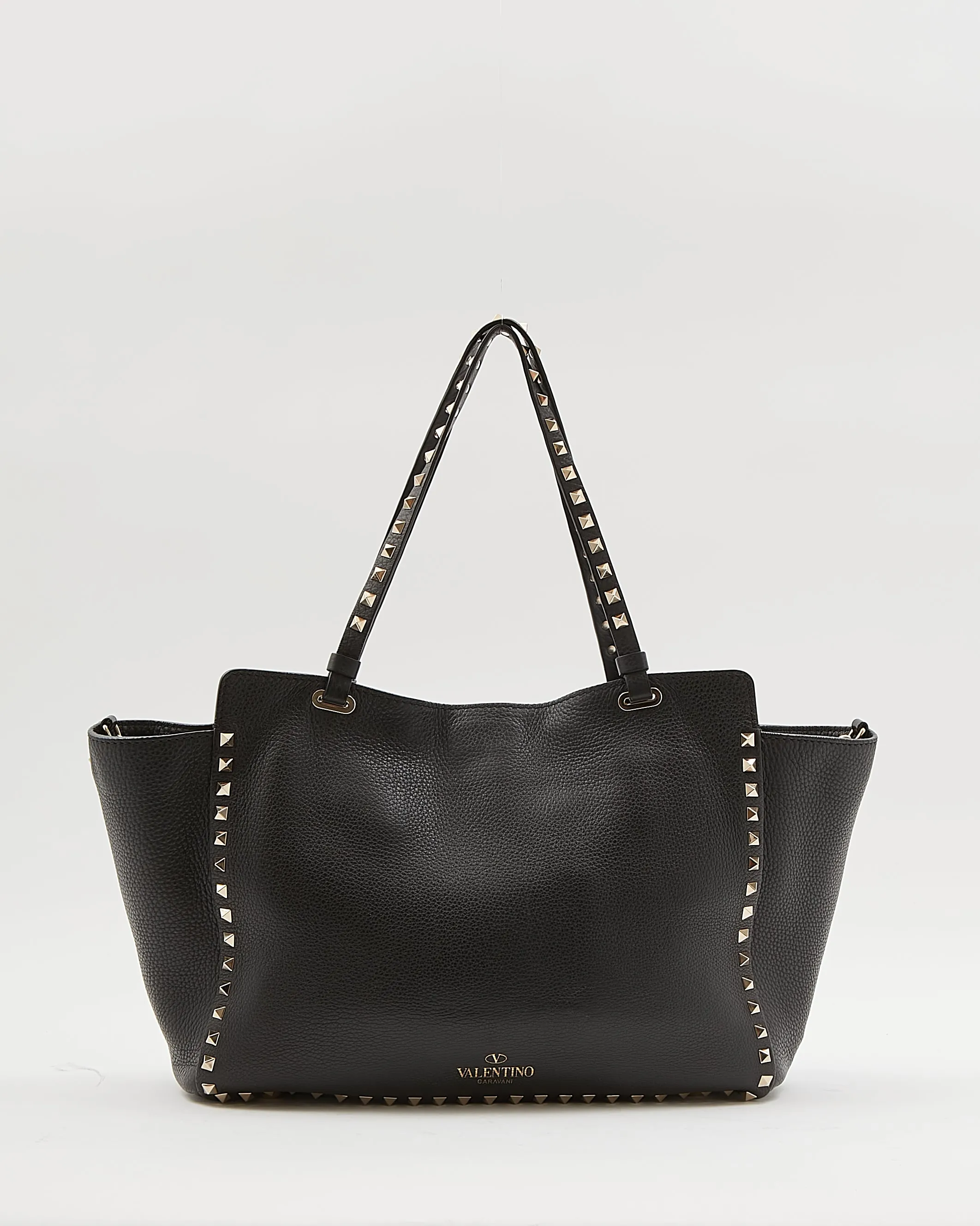 Valentino Black Leather Rockstud Tote Bag