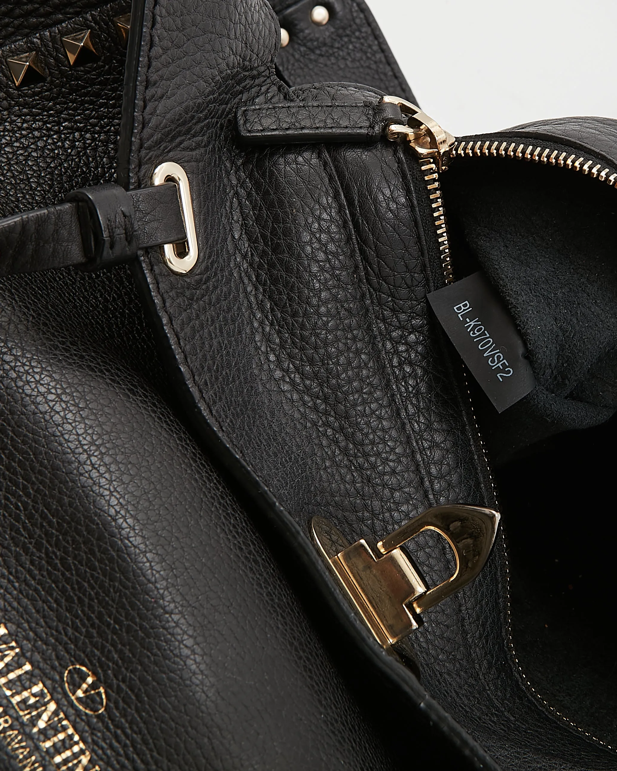 Valentino Black Leather Rockstud Tote Bag