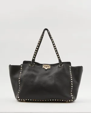 Valentino Black Leather Rockstud Tote Bag