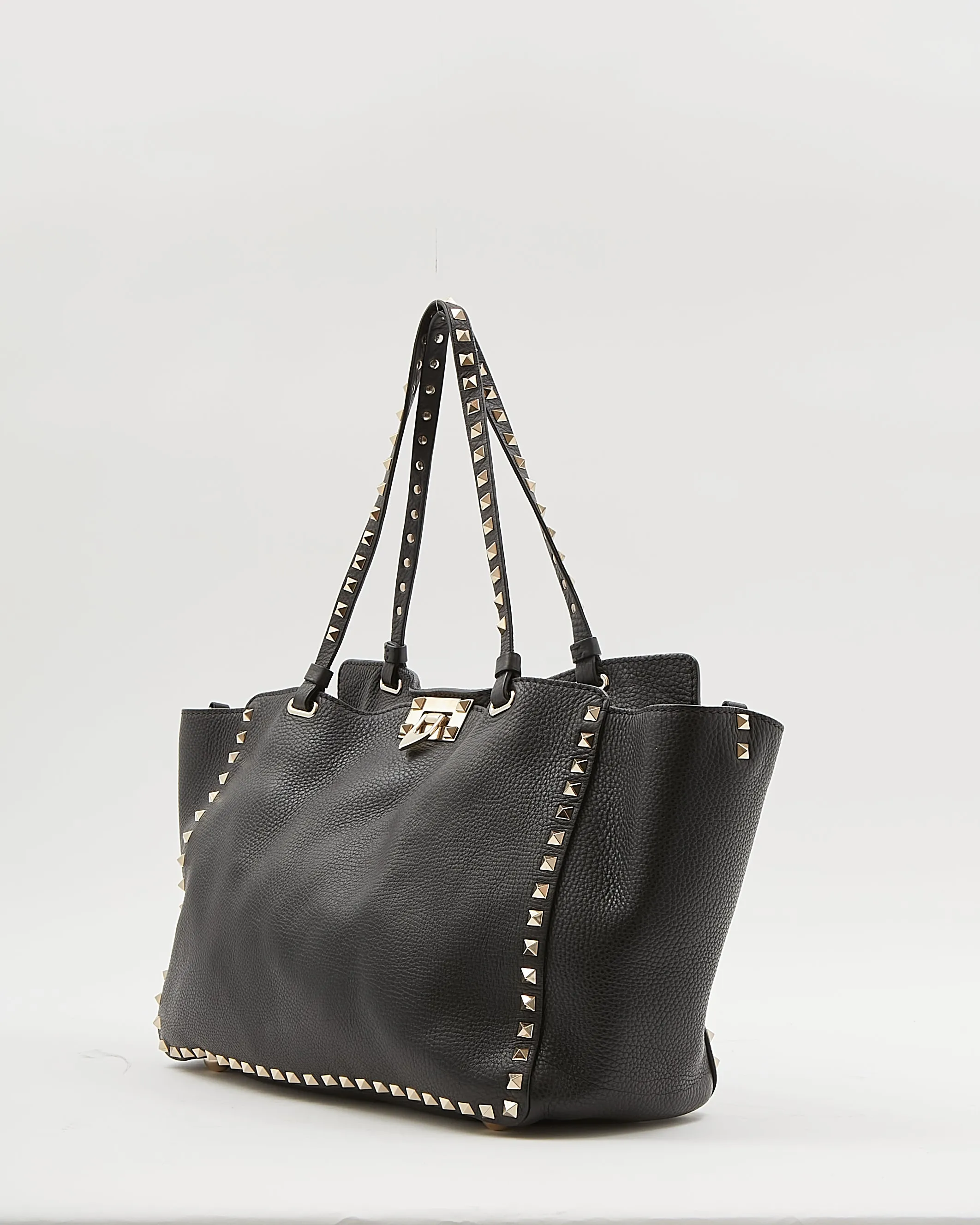 Valentino Black Leather Rockstud Tote Bag