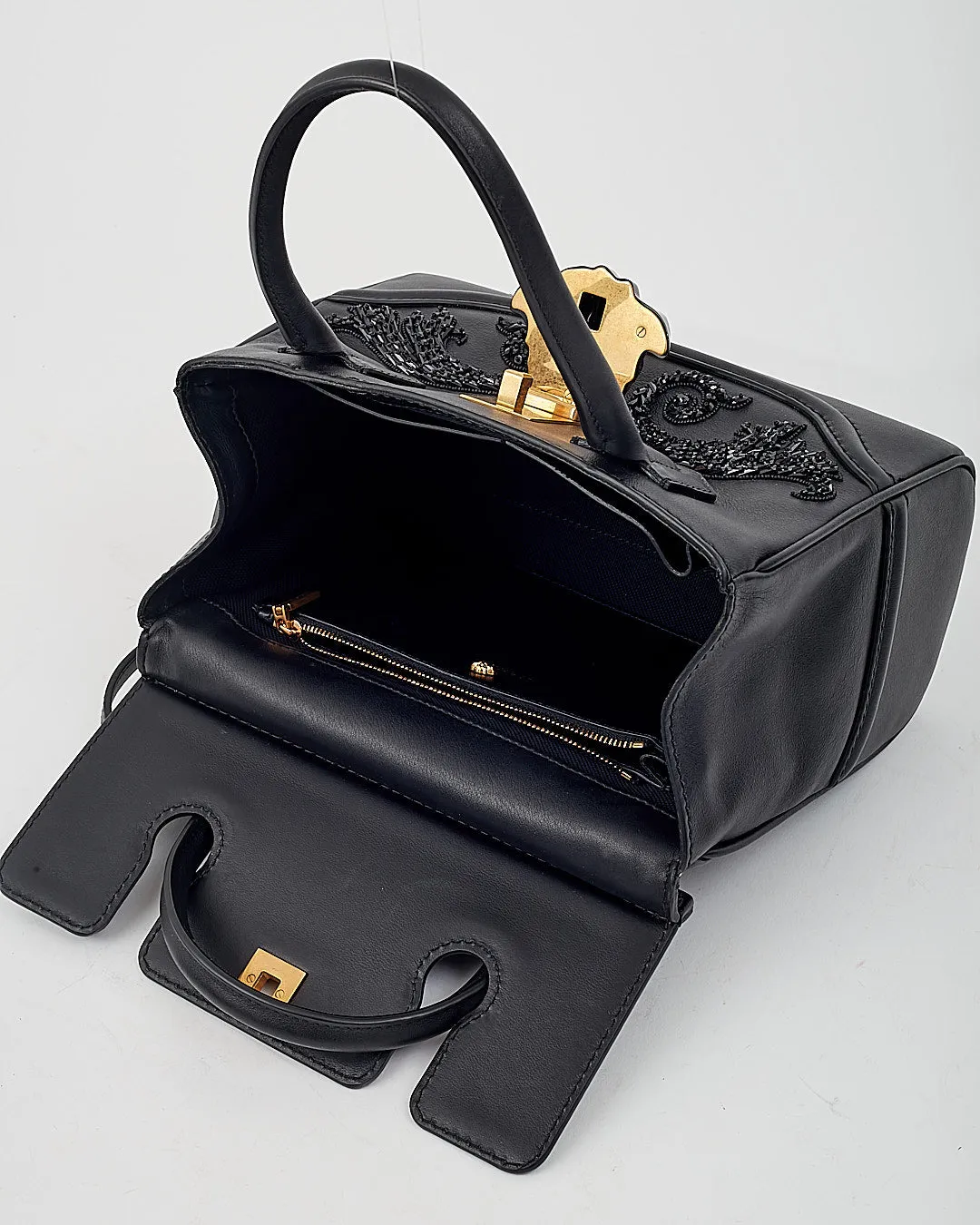 Versace Black Palazzo Empire Swarovski Detail Top Handle Bag