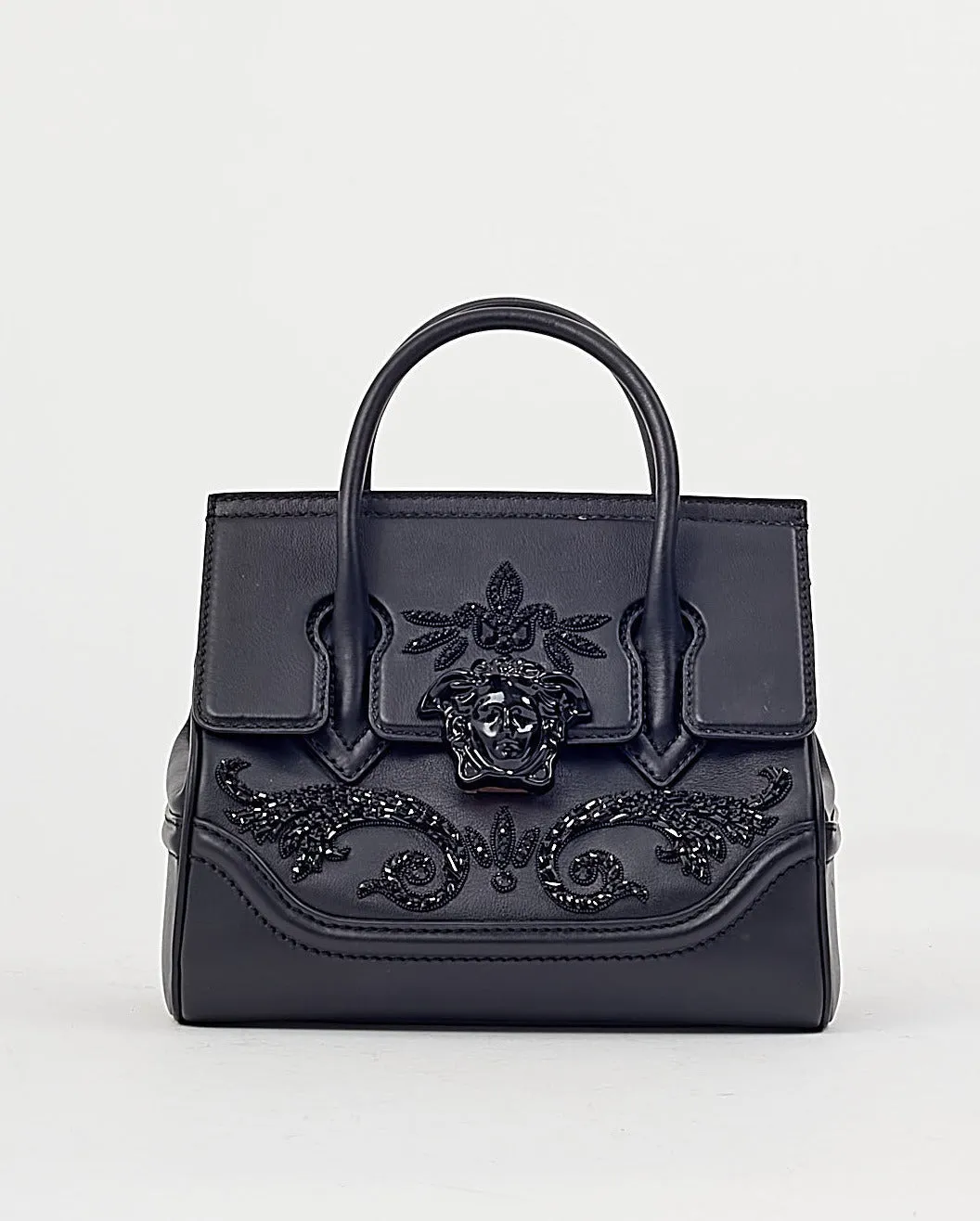 Versace Black Palazzo Empire Swarovski Detail Top Handle Bag