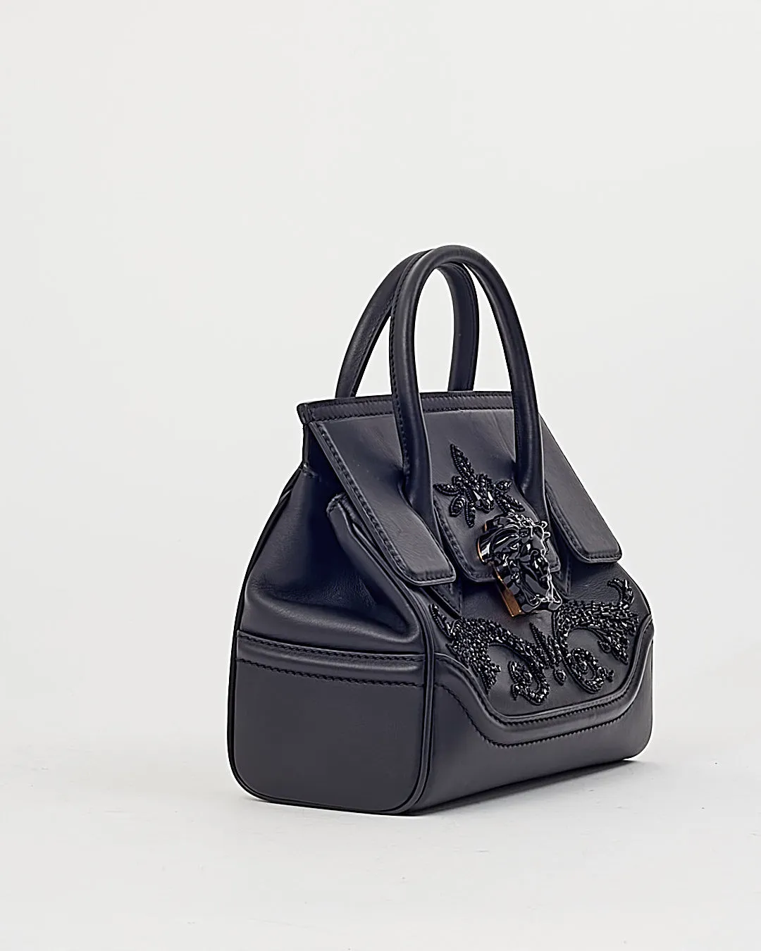 Versace Black Palazzo Empire Swarovski Detail Top Handle Bag