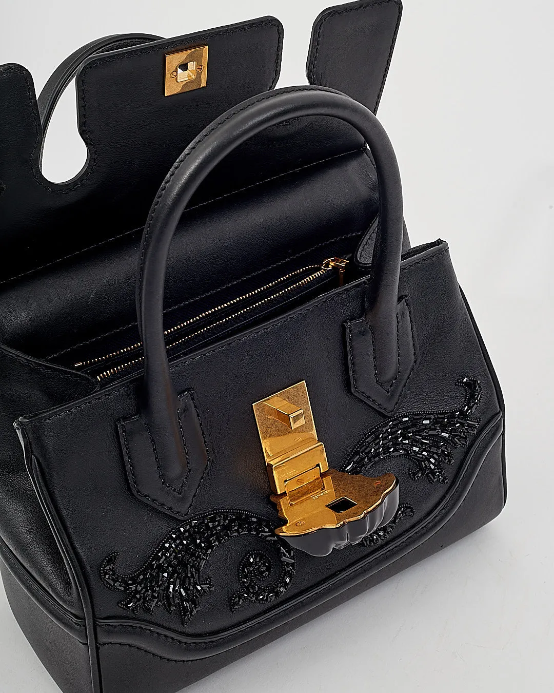 Versace Black Palazzo Empire Swarovski Detail Top Handle Bag
