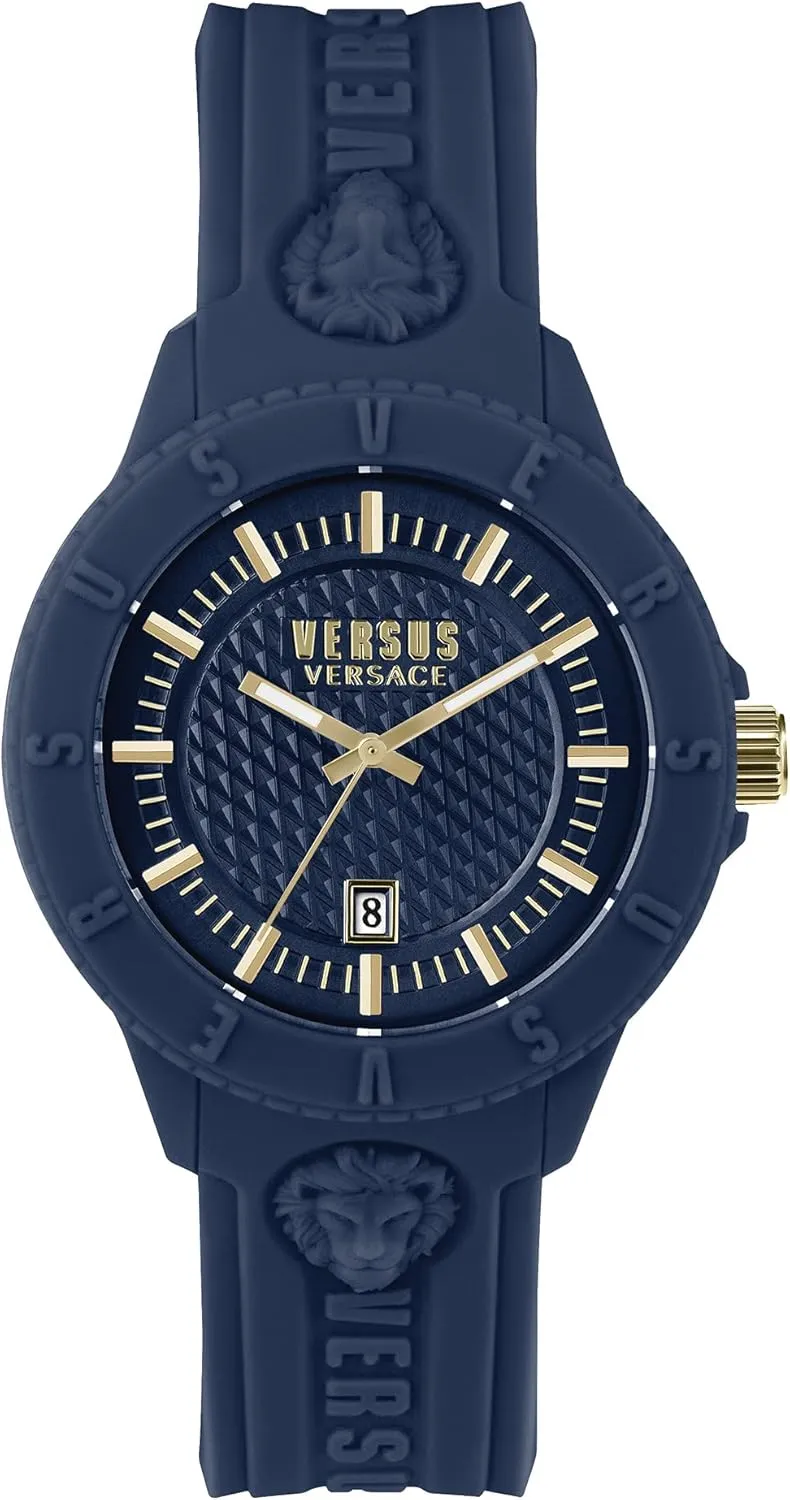 Versus Versace Mens Tokyo. Sporty Fashion Watch with Date Function. Adjustable Silicone Strap. Includes Travel Gift Pouch.