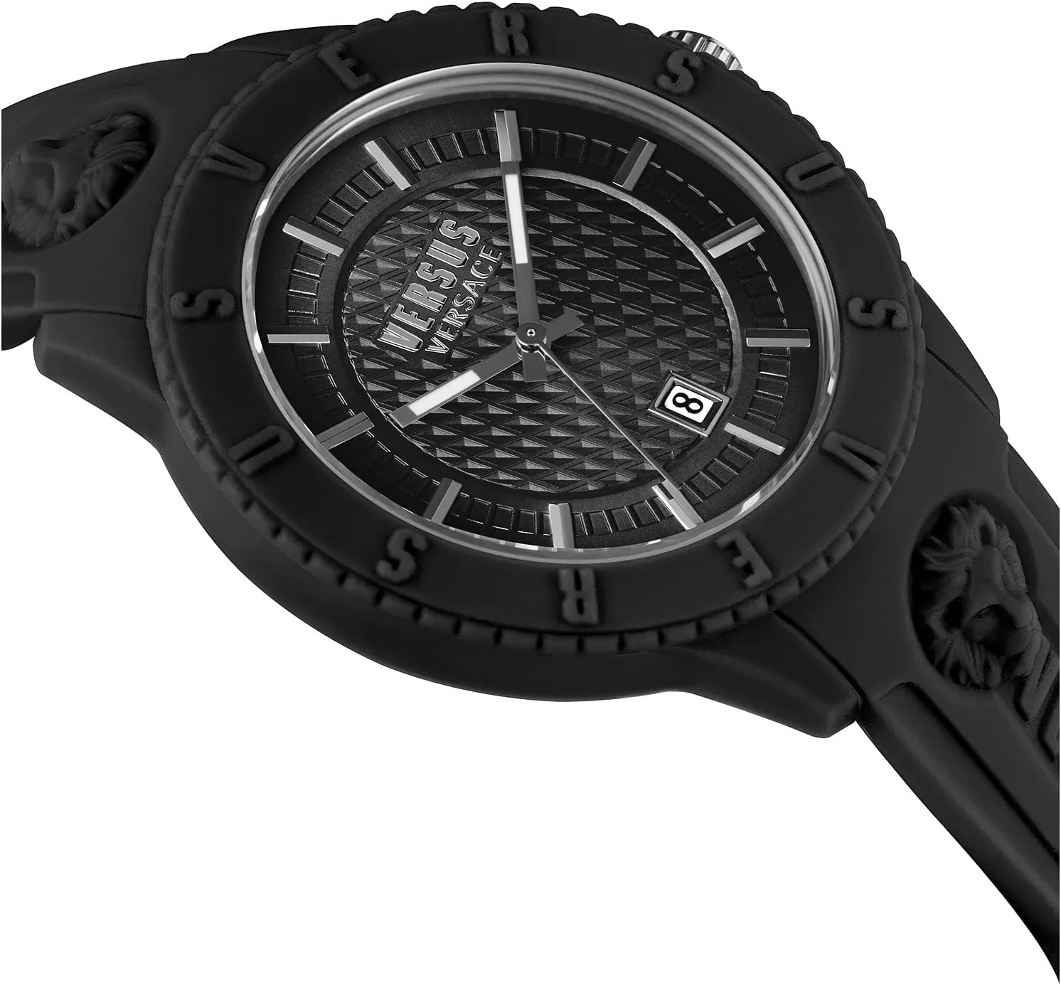 Versus Versace Mens Tokyo. Sporty Fashion Watch with Date Function. Adjustable Silicone Strap. Includes Travel Gift Pouch.