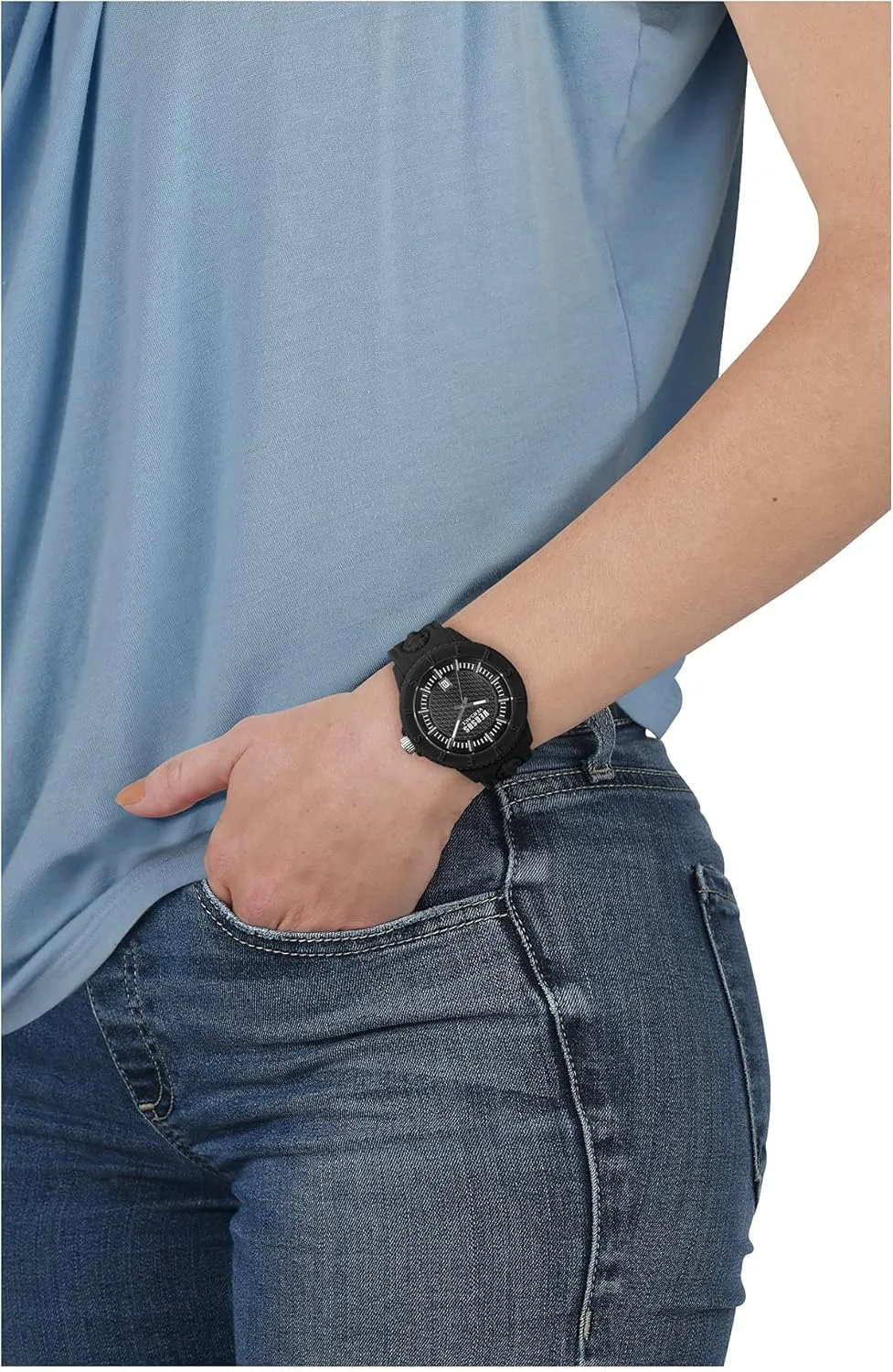 Versus Versace Mens Tokyo. Sporty Fashion Watch with Date Function. Adjustable Silicone Strap. Includes Travel Gift Pouch.