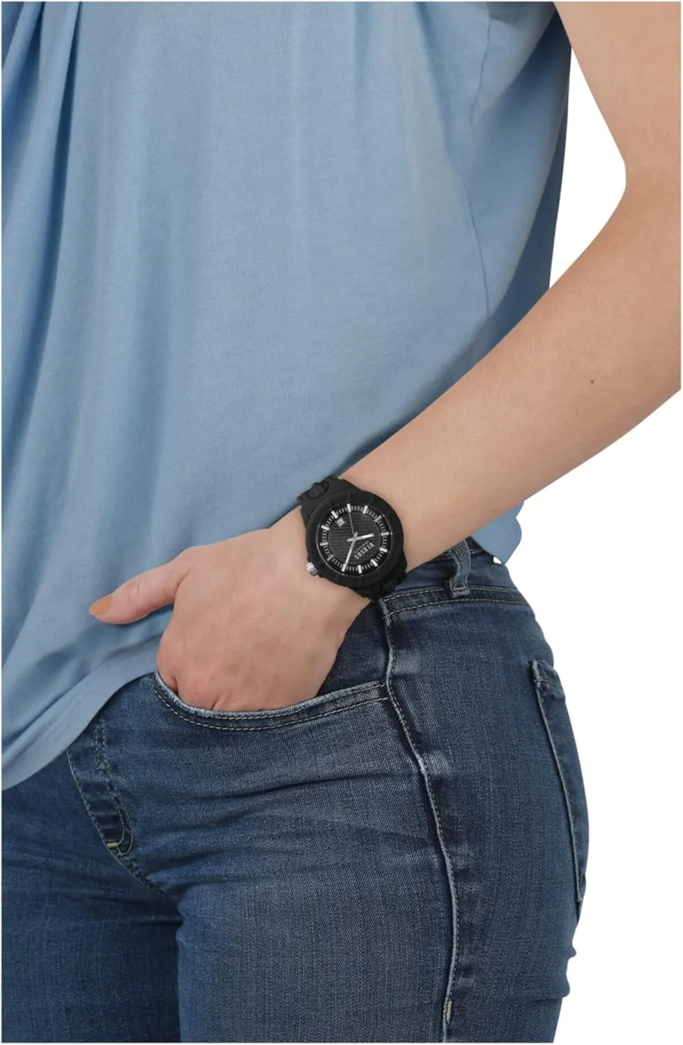 Versus Versace Mens Tokyo. Sporty Fashion Watch with Date Function. Adjustable Silicone Strap. Includes Travel Gift Pouch.