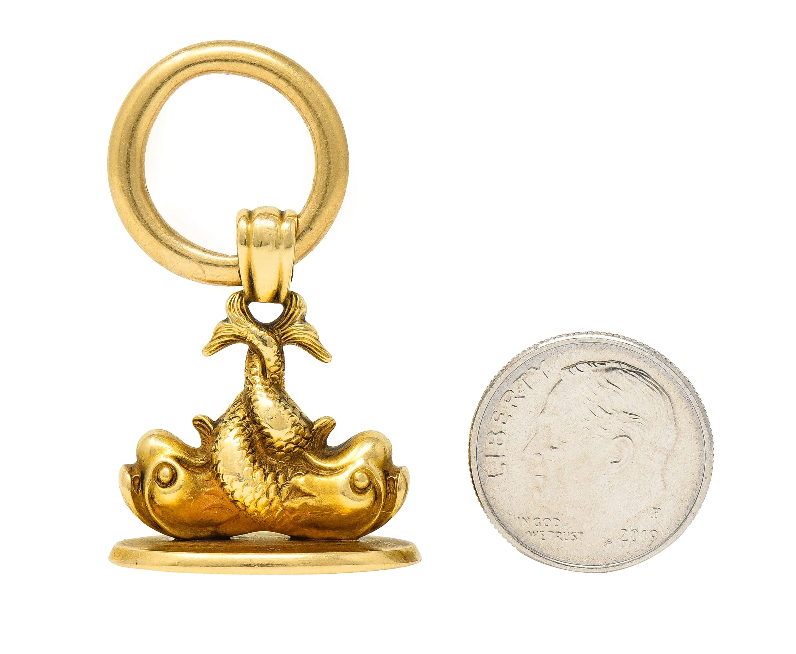 Victorian 14 Karat Yellow Gold Entwined Fish Antique Pisces Zodiac 'S' Fob Pendant
