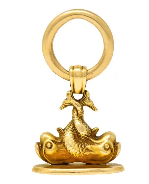 Victorian 14 Karat Yellow Gold Entwined Fish Antique Pisces Zodiac 'S' Fob Pendant