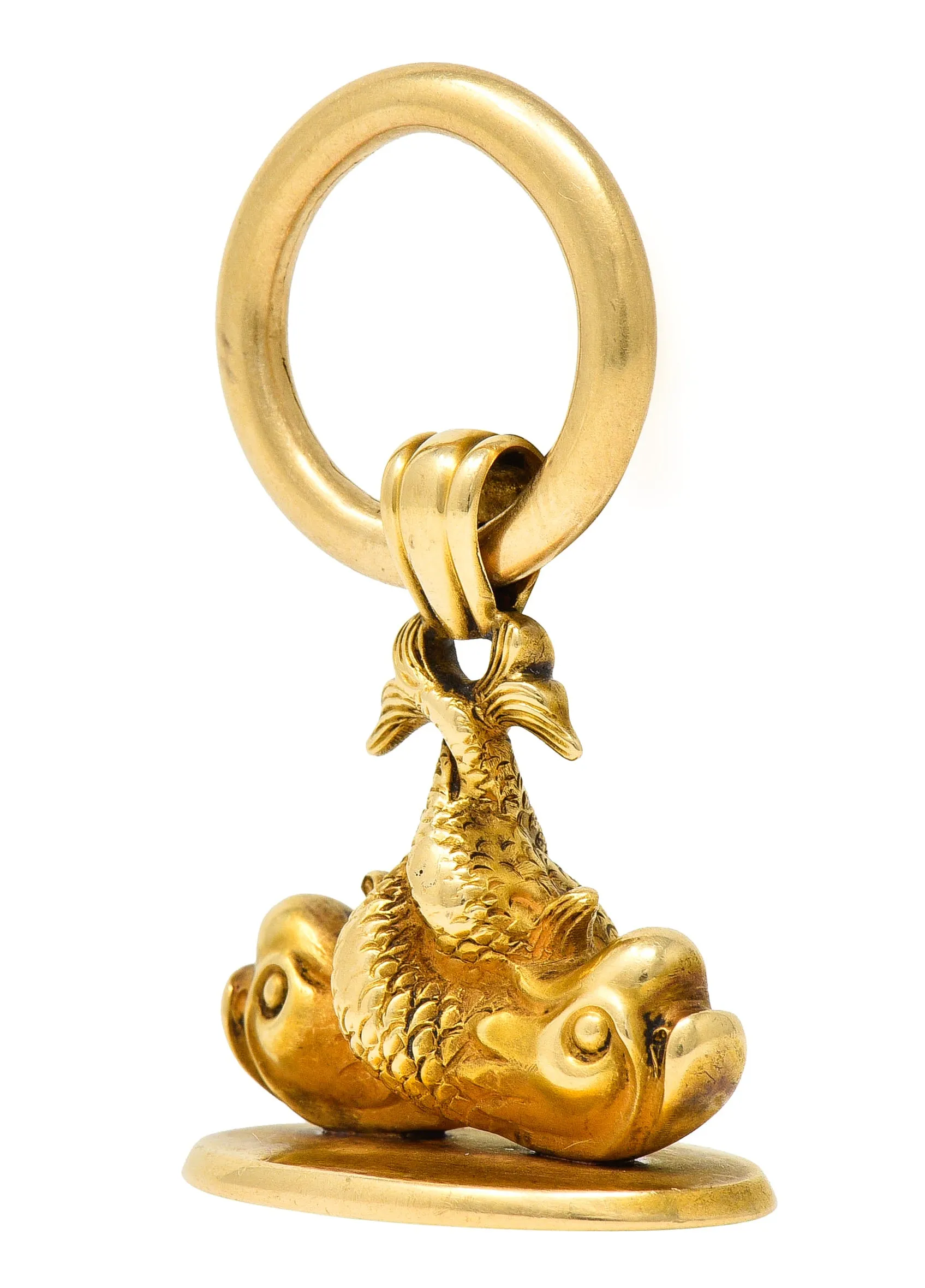 Victorian 14 Karat Yellow Gold Entwined Fish Antique Pisces Zodiac 'S' Fob Pendant