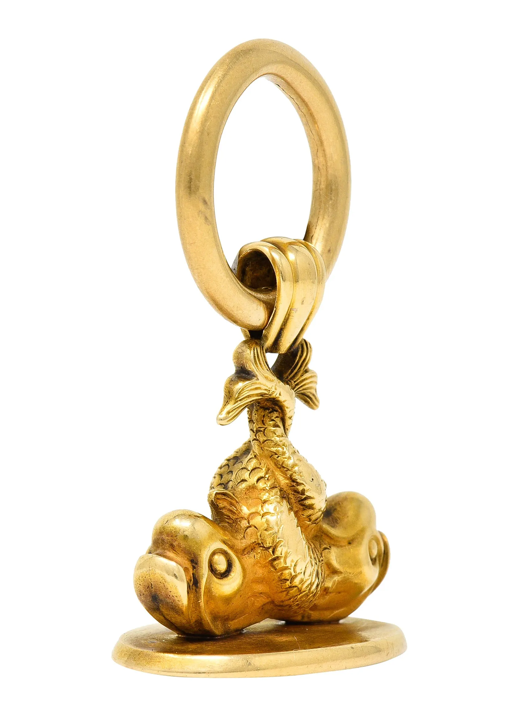 Victorian 14 Karat Yellow Gold Entwined Fish Antique Pisces Zodiac 'S' Fob Pendant