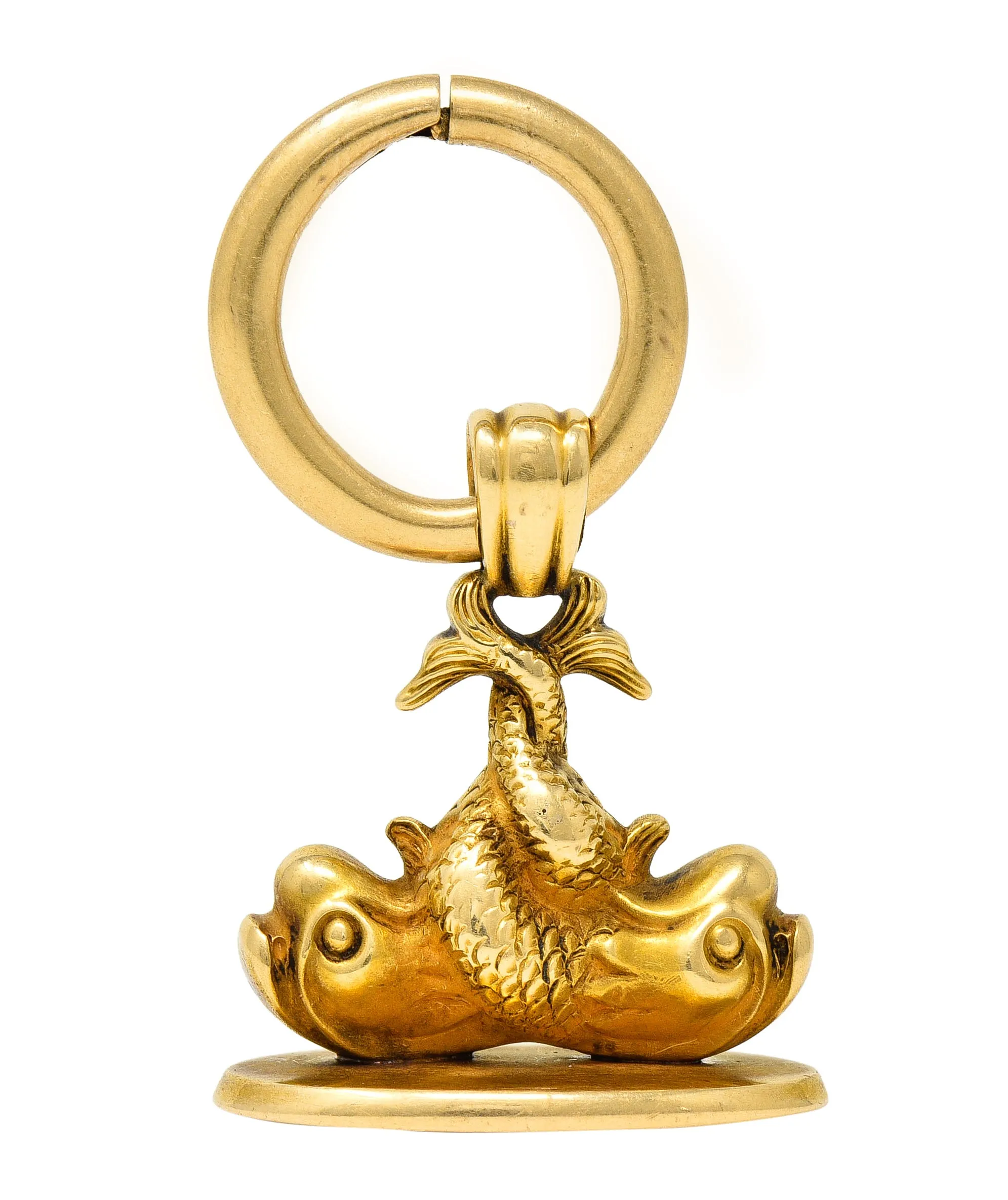 Victorian 14 Karat Yellow Gold Entwined Fish Antique Pisces Zodiac 'S' Fob Pendant
