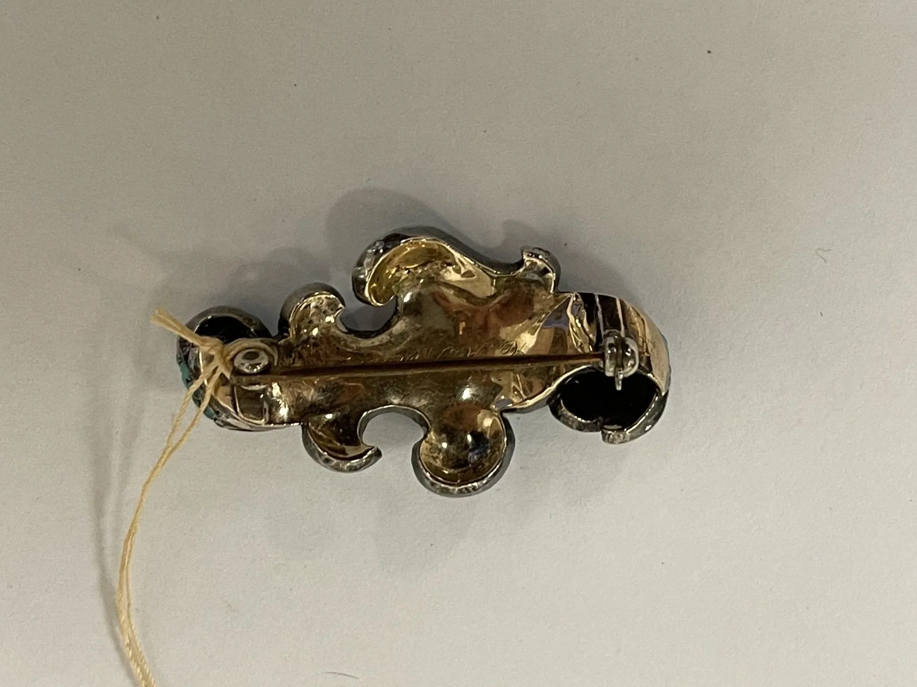 Victorian Leaf-Form Brooch with Turquoise & Pearls