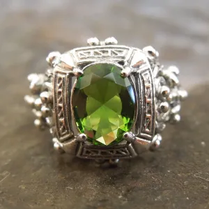 Victorian Style Oval Peridot Ring in Sterling Silver