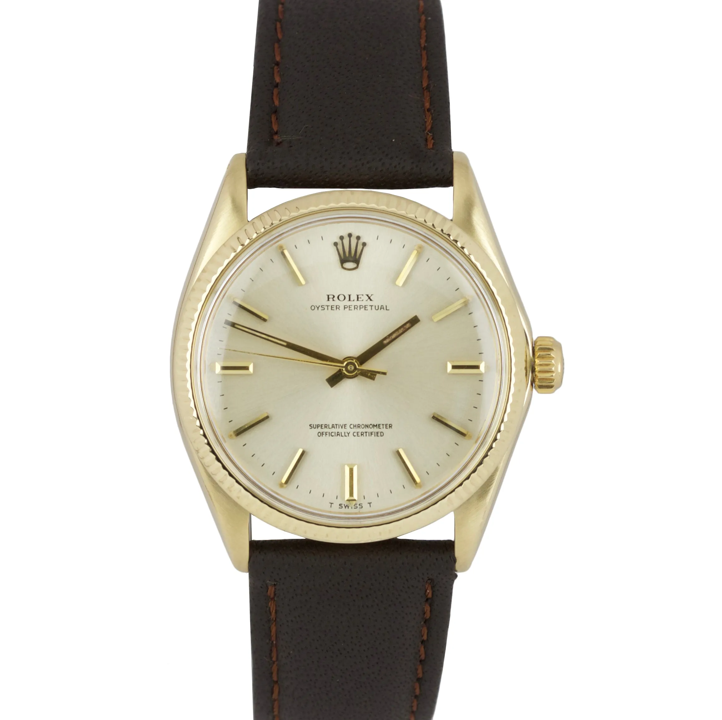 Vintage 1969 Rolex Oyster Perpetual Champagne 18K Yellow Gold Swiss Watch 1005