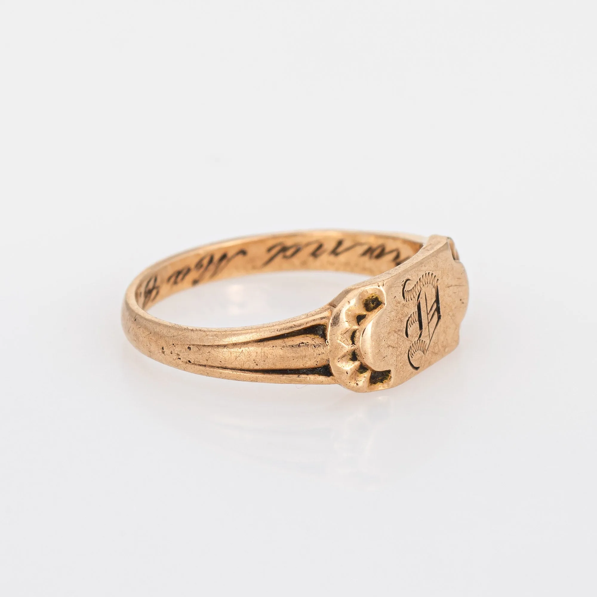 Vintage Art Deco Baby Ring Letter D Signet 10k Rose Gold Filigree Tiny Midi