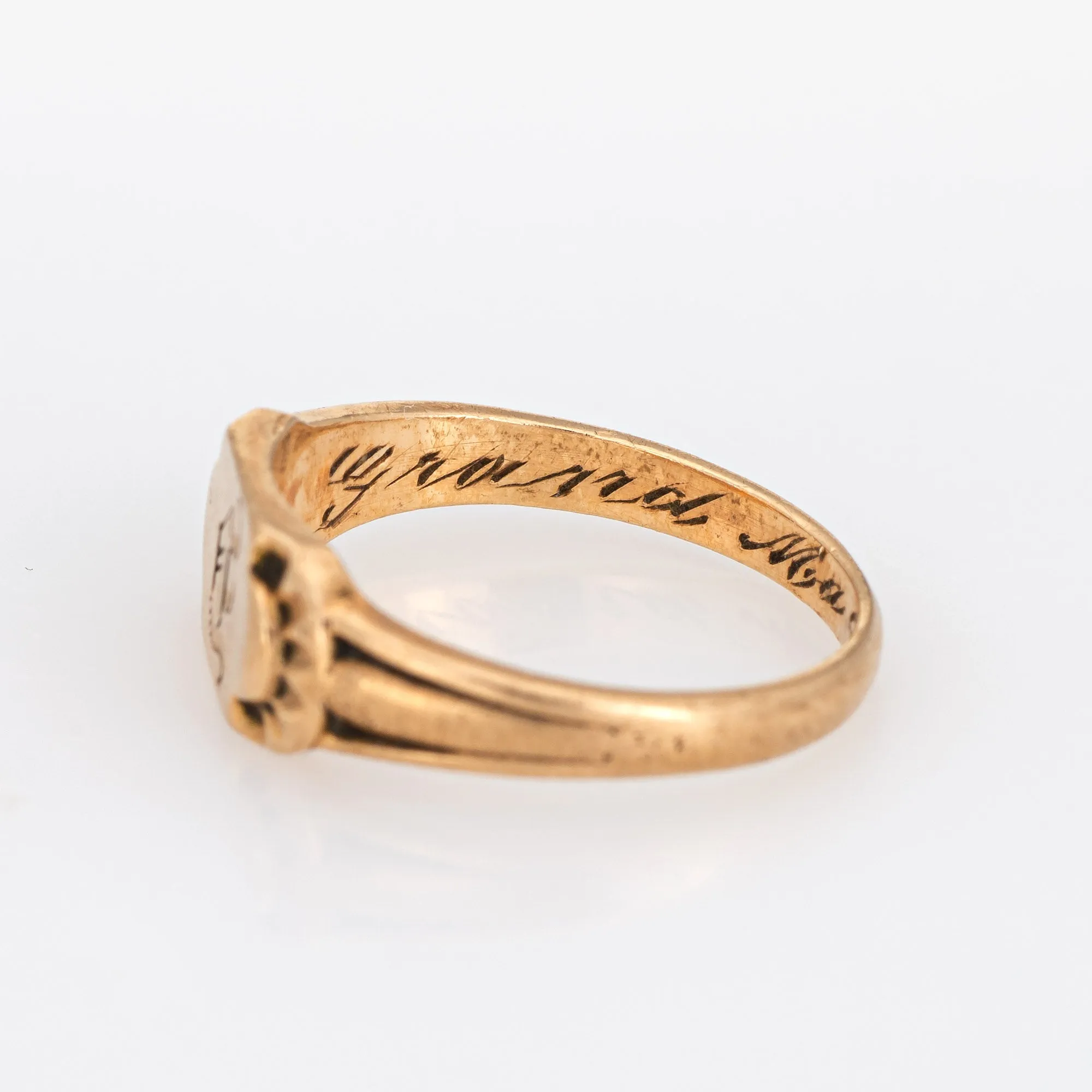 Vintage Art Deco Baby Ring Letter D Signet 10k Rose Gold Filigree Tiny Midi