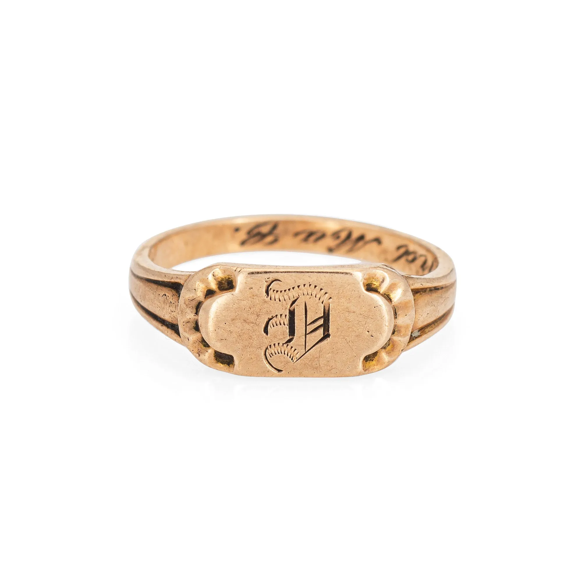 Vintage Art Deco Baby Ring Letter D Signet 10k Rose Gold Filigree Tiny Midi