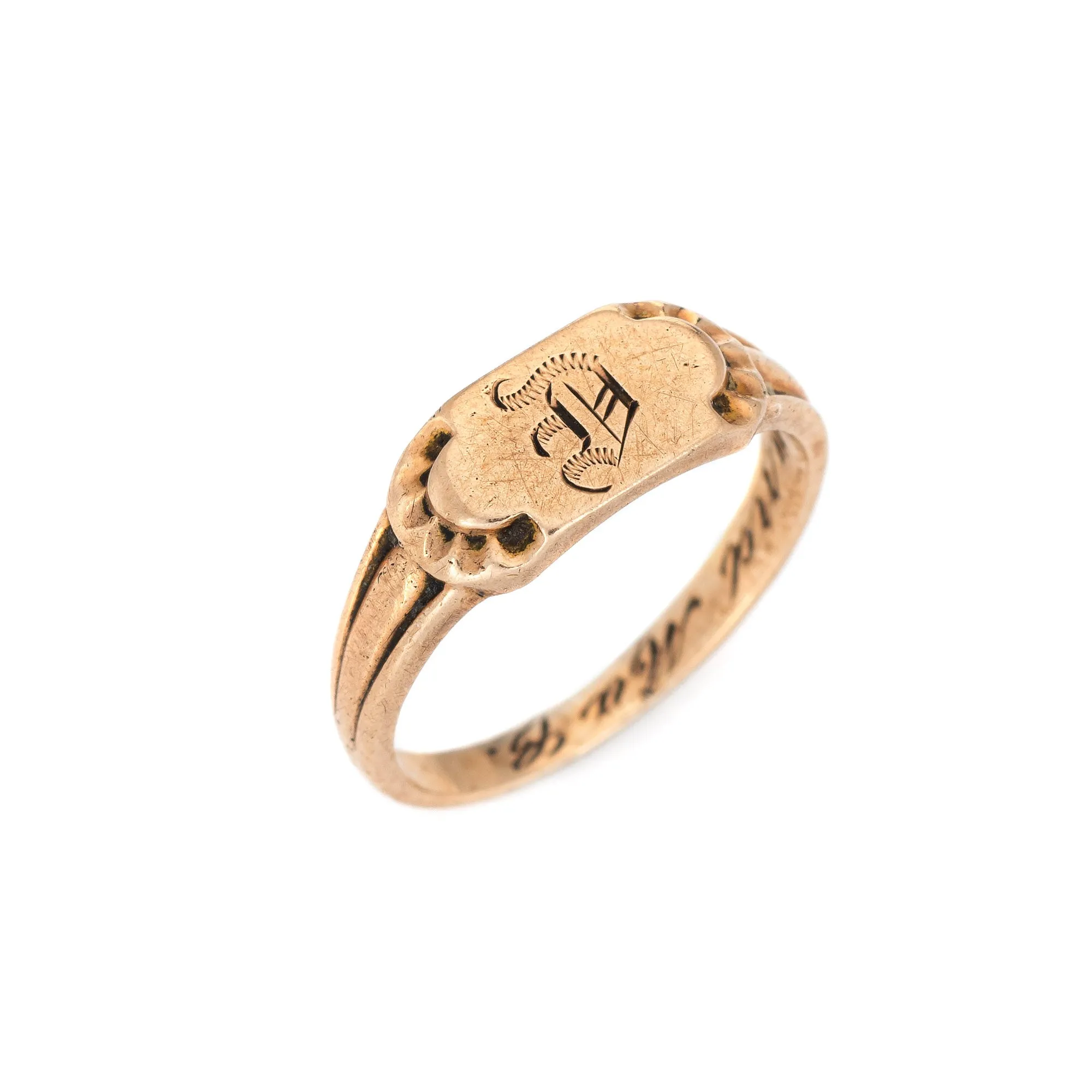 Vintage Art Deco Baby Ring Letter D Signet 10k Rose Gold Filigree Tiny Midi
