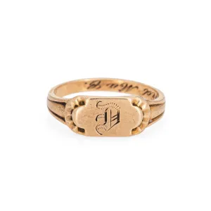 Vintage Art Deco Baby Ring Letter D Signet 10k Rose Gold Filigree Tiny Midi