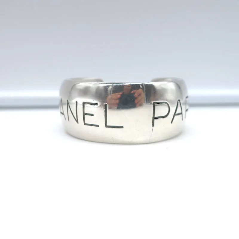 Vintage Chanel 96P Logo Cuff Bracelet Silver