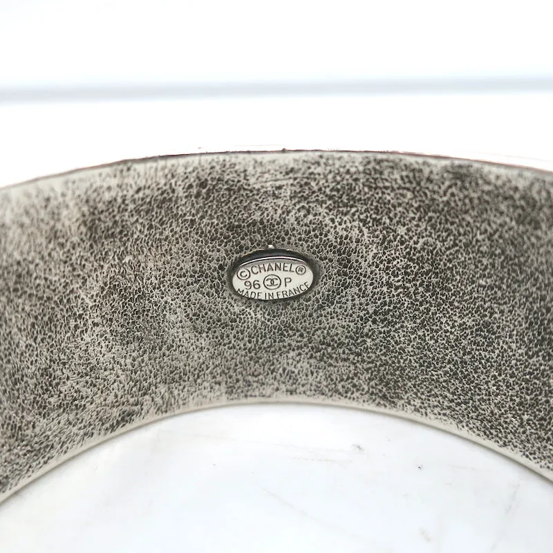 Vintage Chanel 96P Logo Cuff Bracelet Silver