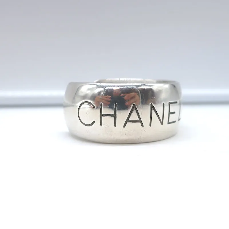 Vintage Chanel 96P Logo Cuff Bracelet Silver