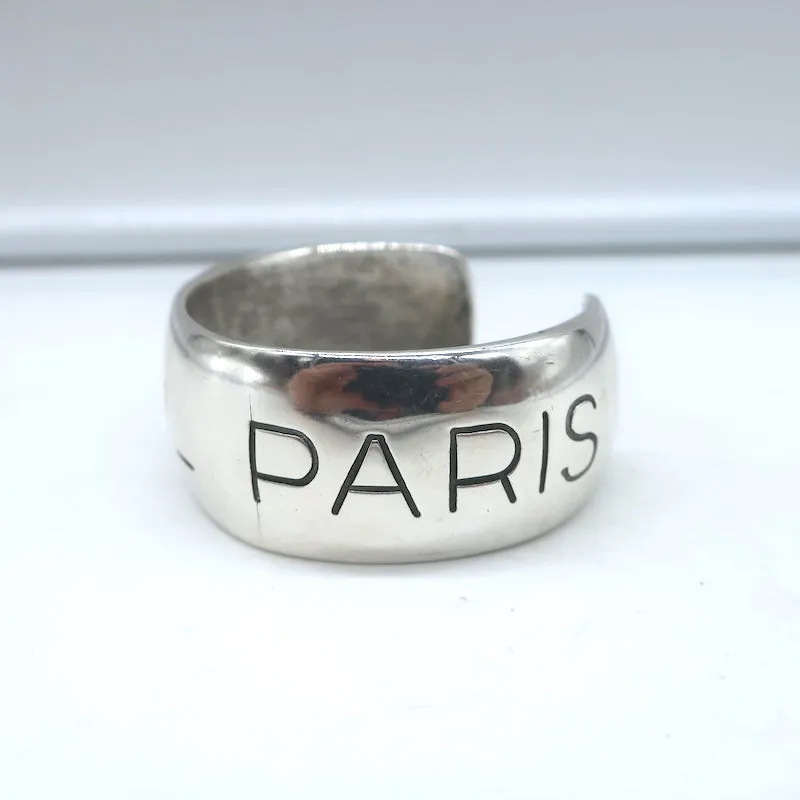 Vintage Chanel 96P Logo Cuff Bracelet Silver