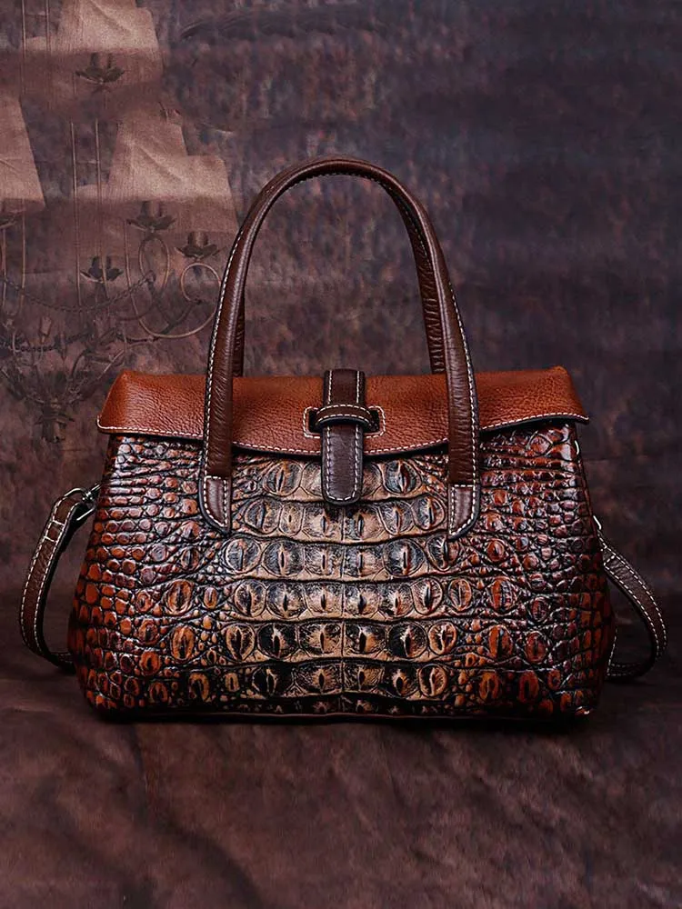 Vintage Cowhide Embossed Handbag Crossbody Bag
