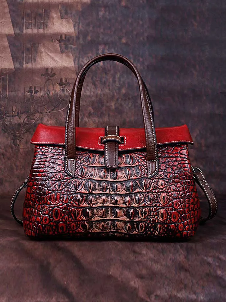 Vintage Cowhide Embossed Handbag Crossbody Bag