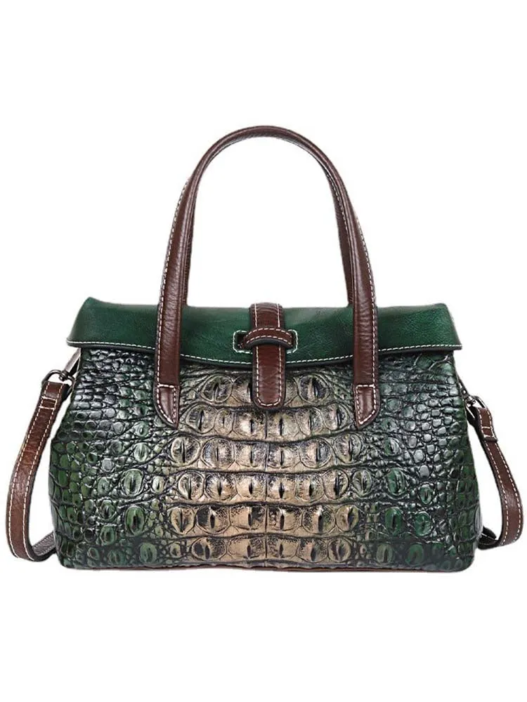 Vintage Cowhide Embossed Handbag Crossbody Bag
