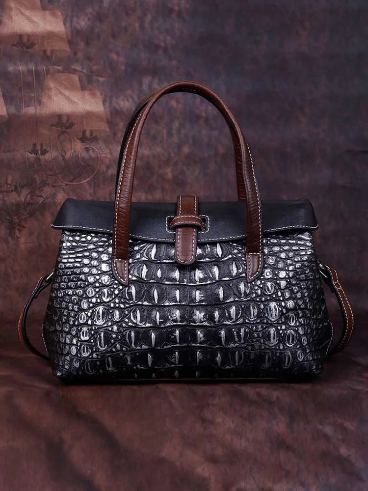 Vintage Cowhide Embossed Handbag Crossbody Bag