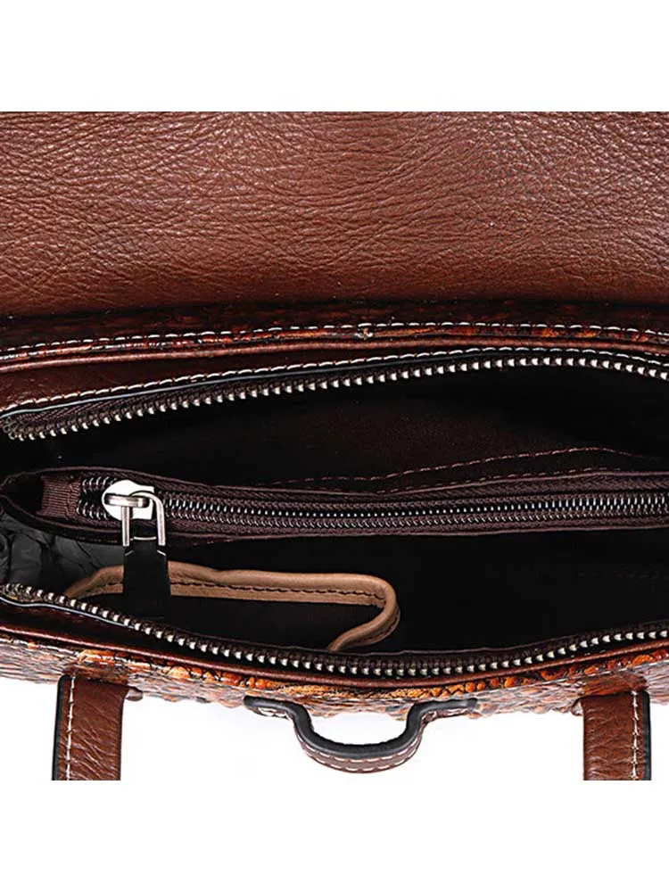 Vintage Cowhide Embossed Handbag Crossbody Bag