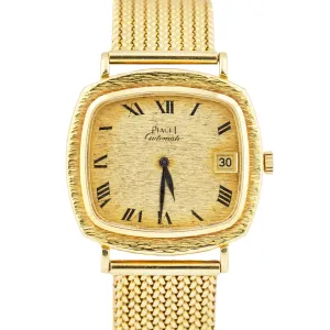 VINTAGE Piaget 18K Yellow Gold CHAMPAGNE BARK 32mm Automatic Roman Watch 13434