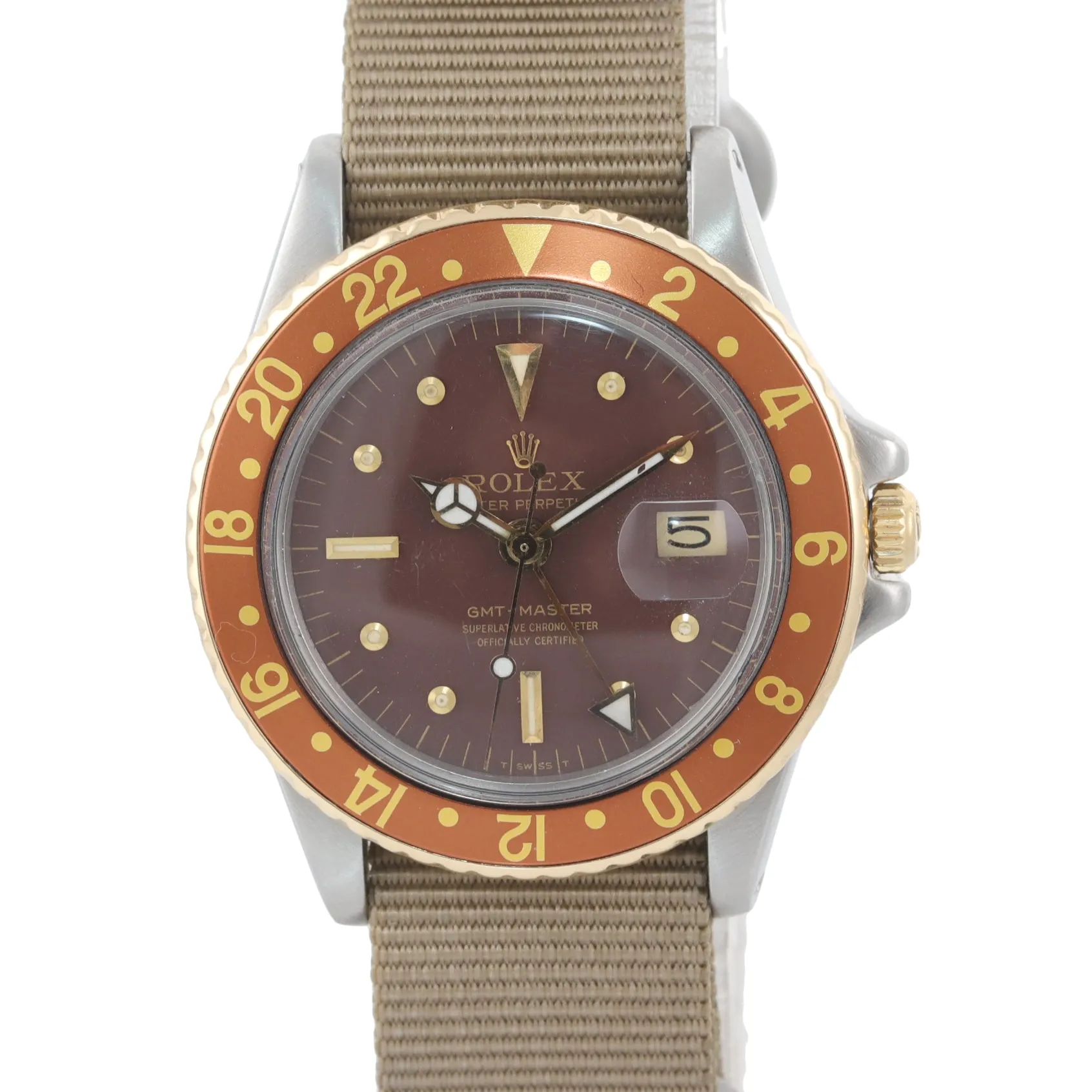 VINTAGE Rolex GMT-Master 1675 Two-Tone Root BEER Gold Steel Nipple Watch